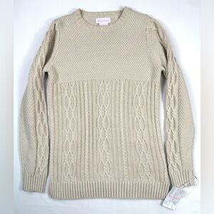 NWT TOMMY BAHAMA KIDS Girls' Beige Cable Knit Crewneck Fishermen Sweater Size M‎